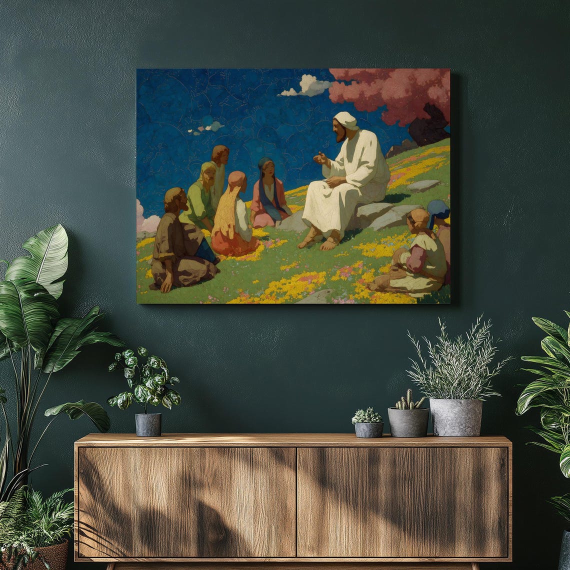 Sermon on the Mount Jesus Teaching Colorful Biblical Art Poster