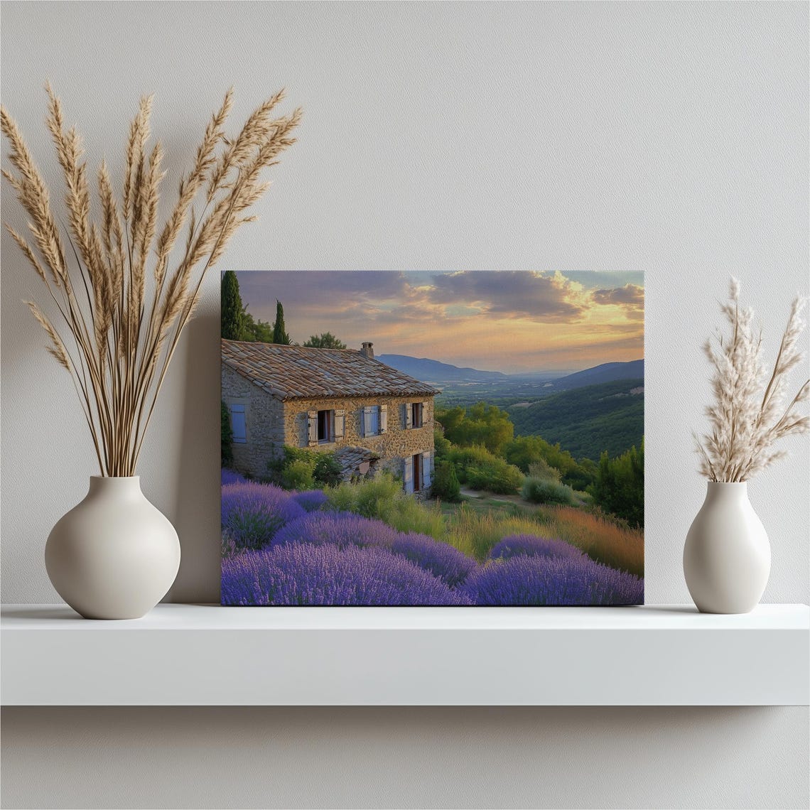 Provence France Lavender Field Farmhouse Sunset Landscape Poster