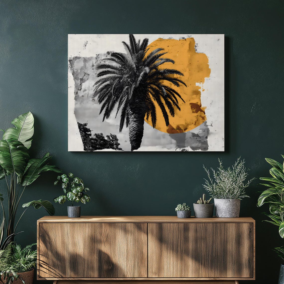 Tropical Palm Sunset Minimalist Poster Black Palm Tree Orange Sun Art
