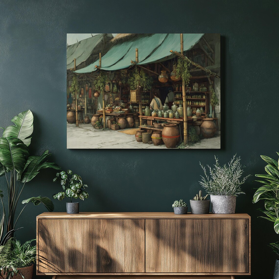 Rustic Apothecary Clay Pots Vintage Market Stall Painting Poster