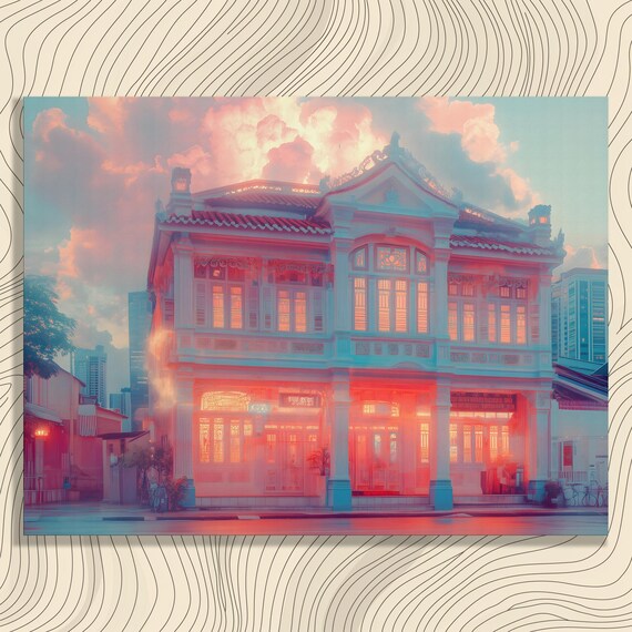 Colorful Cityscape Canvas Wall Art Vintage Architecture Sunset Painting Print Watercolor Urban