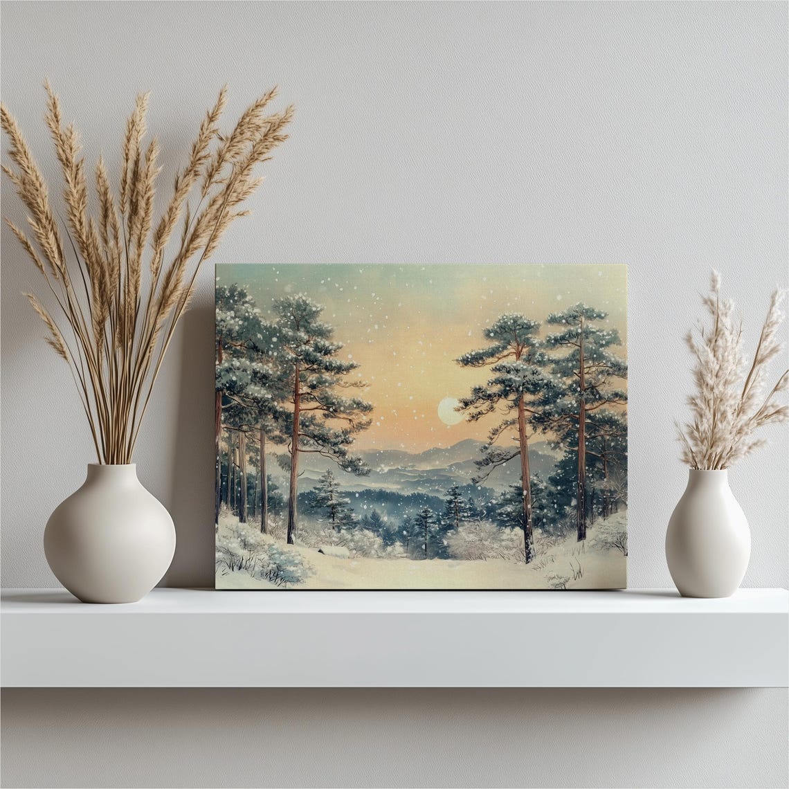 Snowy Pine Forest Poster Winter Sunrise Through Snow Covered Pines Art