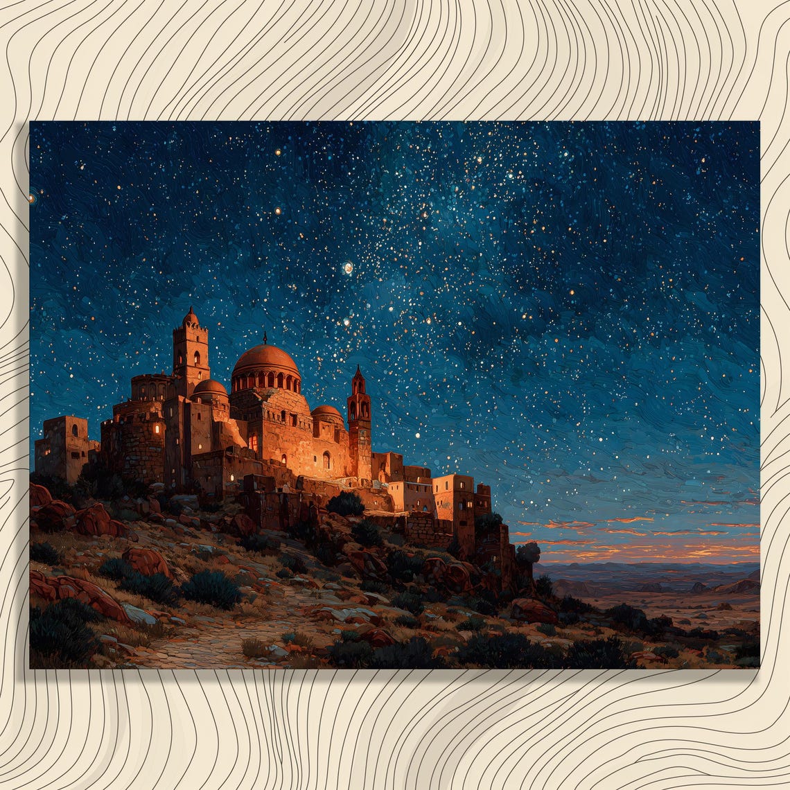 Starry Night Desert Castle Ancient Citadel Milky Way Fortress Wall Art
