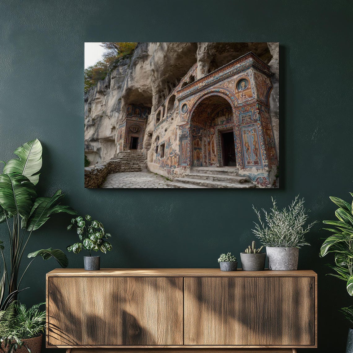 Ancient Rock Hewn Cave Church Fresco Painted Monastery Wall Art