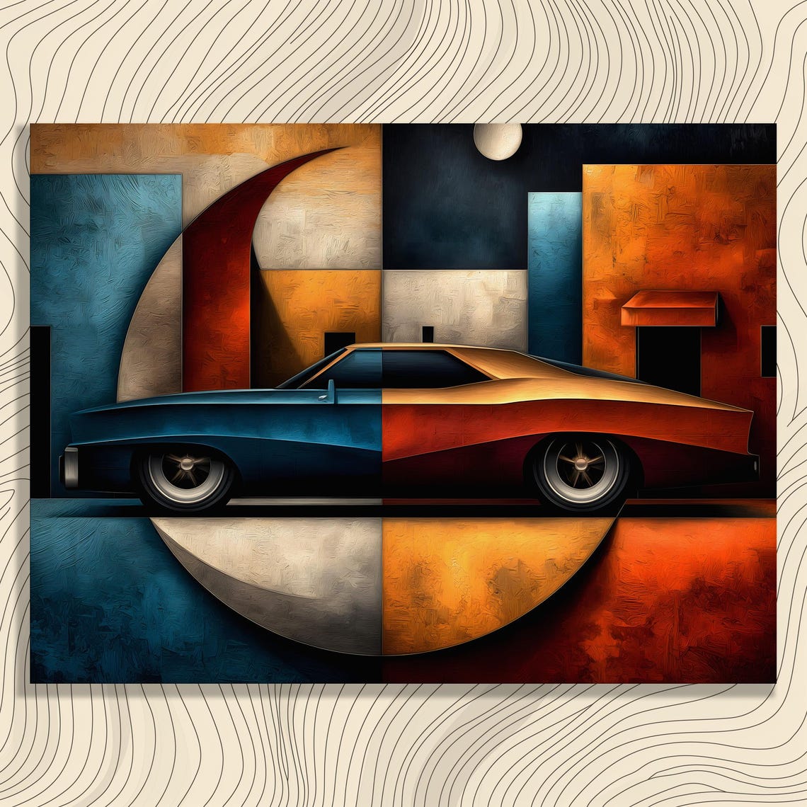 Classic Car Geometric Abstract Color Block Mid Century Moon Poster