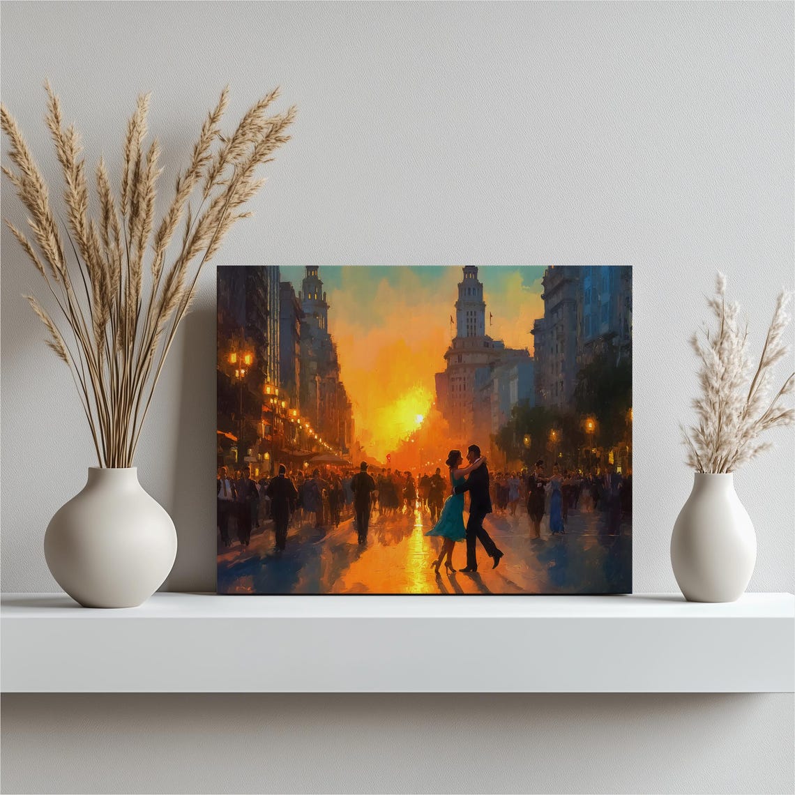 Tango Dancers City Street Sunset Crowd Golden Hour Art Poster