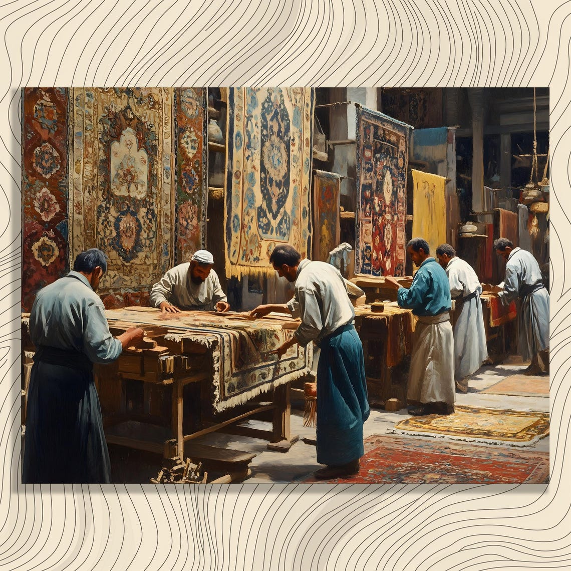 Artisan Rug Weaving Traditional Workshop Handmade Carpets Scene Poster