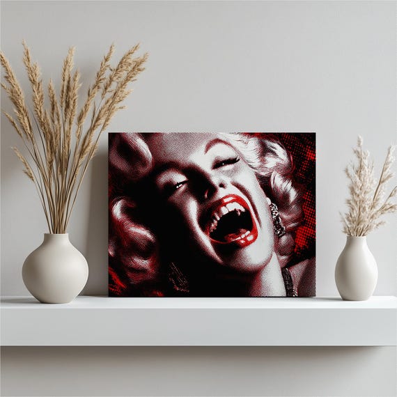 Pop Art Icon Canvas Wall Bold Halftone Portrait With Red Lips Retro Glam Print Mid Century Modern Style Vintage Poster