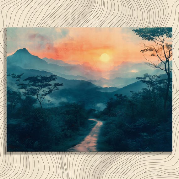 Serene Sunset Mountain Canvas Wall Art Scenic Print Gift For Nature Lovers Elegant Impressionist Landscape Painting Decor