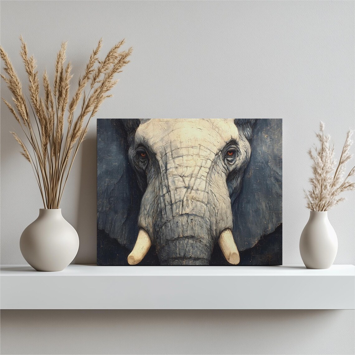 African Elephant Close Up Portrait Textured Wildlife Painting Poster
