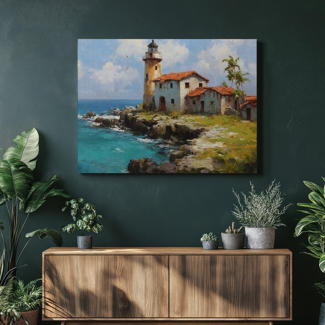 Colorful Lighthouse Coastal Impressionist Turquoise Seascape Art Print
