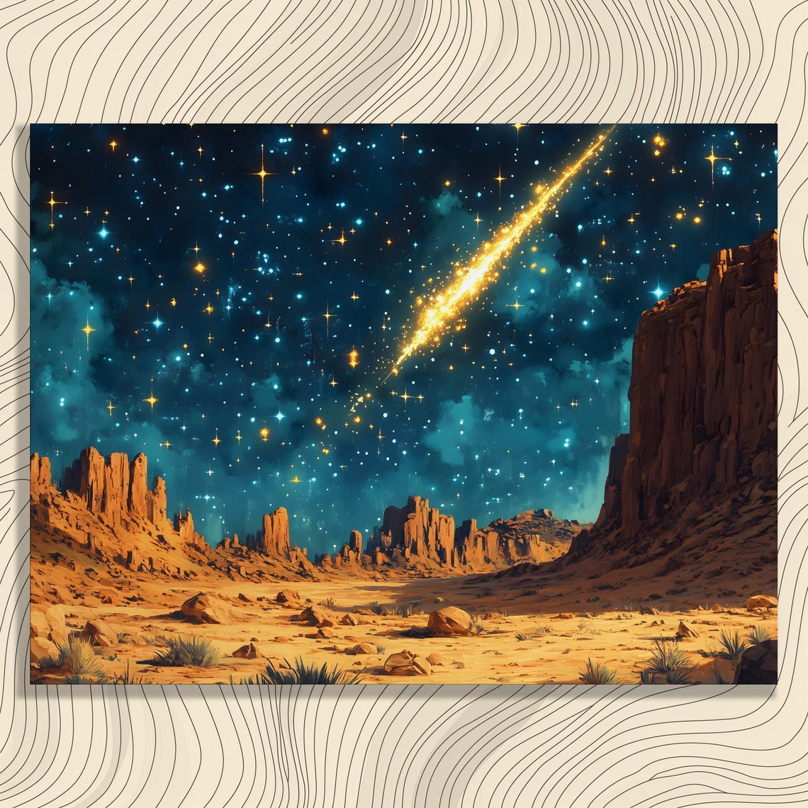 Meteor Shower Desert Canyon Night Sky Starry Landscape Wall Poster