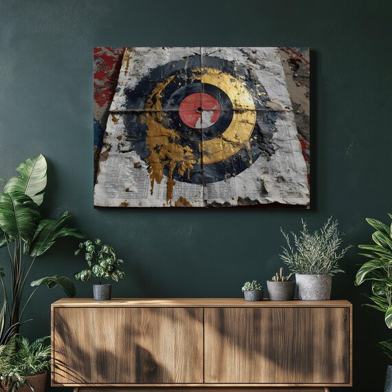Retro Vinyl Record Gold Splatter Mixed Media Music Art Poster