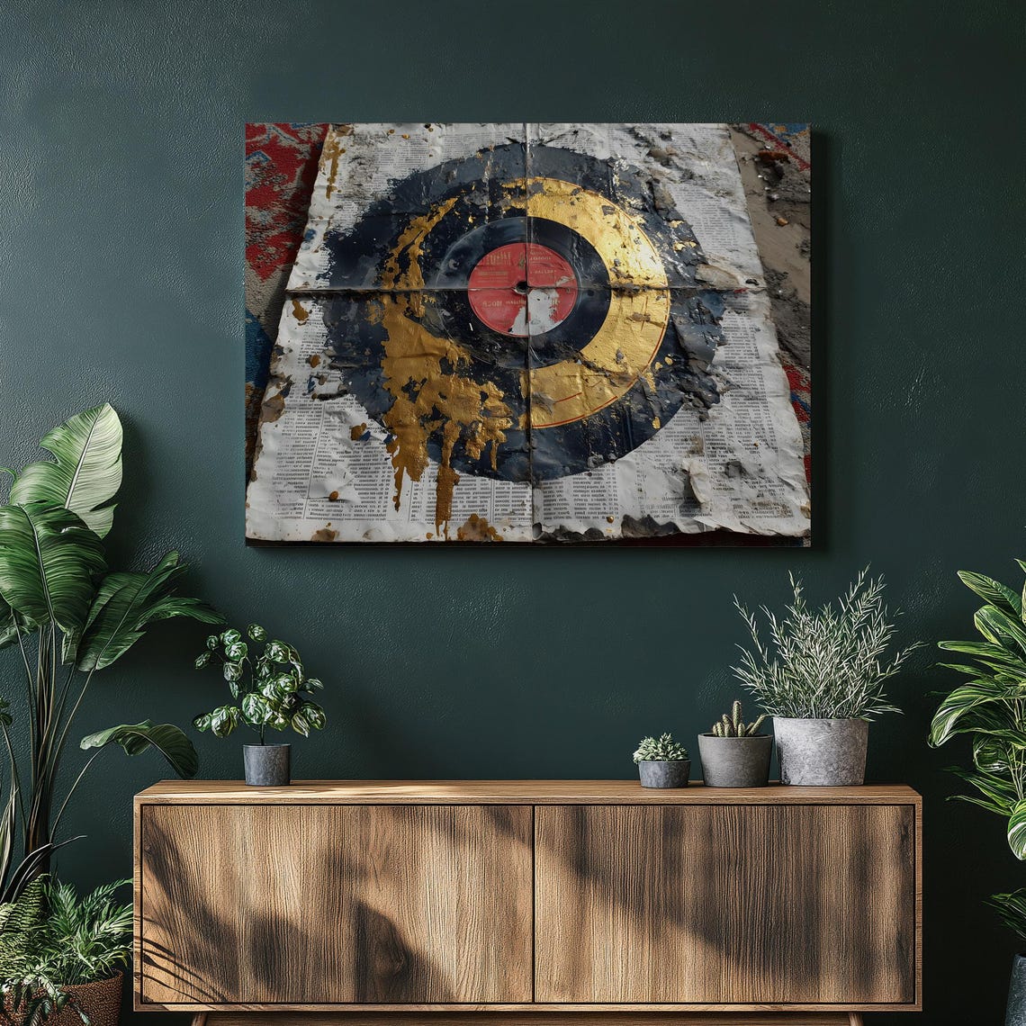 Retro Vinyl Record Gold Splatter Mixed Media Music Art Poster