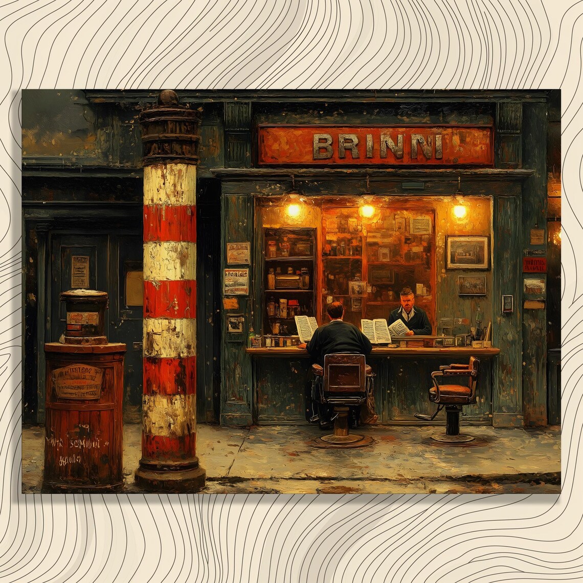 Vintage Barbershop Storefront Brinni Barber Pole Nostalgic Shop Poster