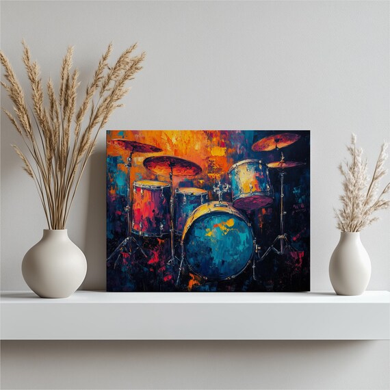 Colorful Drum Kit Graffiti Style Music Room Instrument Art Poster