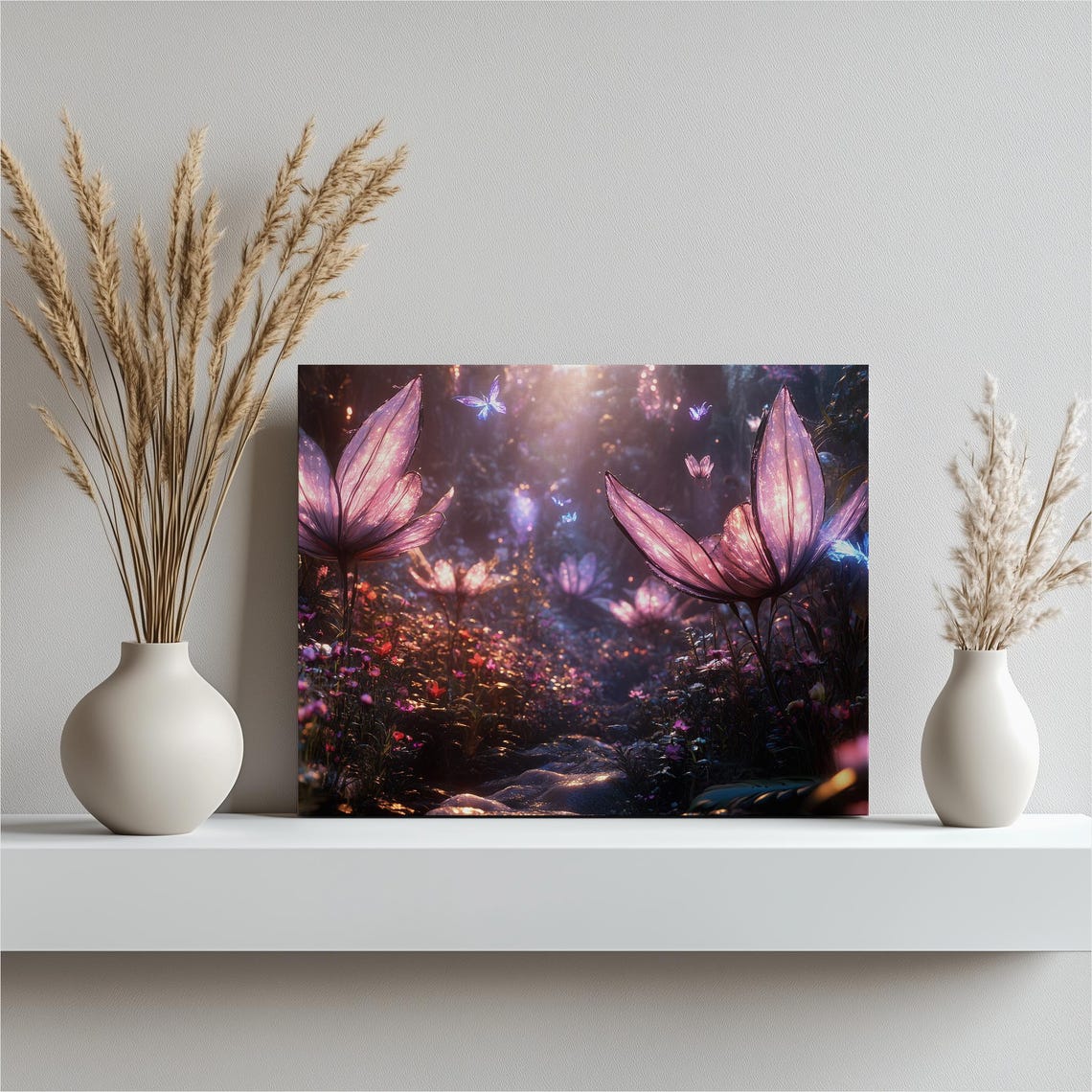 Magical Enchanted Fairy Garden Glowing Purple Night Flowers Poster