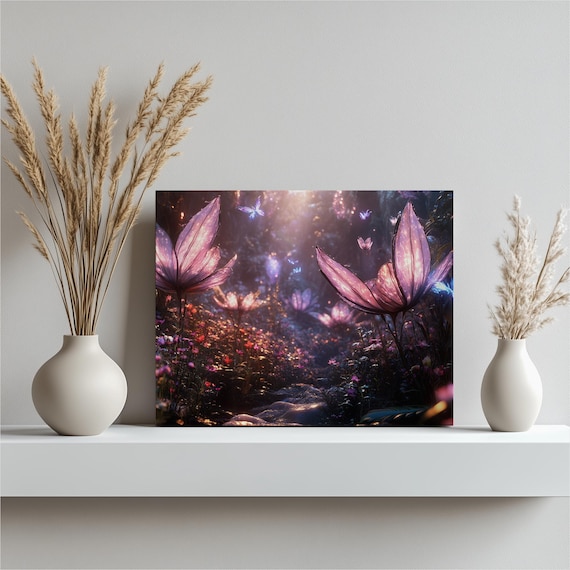 Magical Enchanted Fairy Garden Glowing Purple Night Flowers Poster