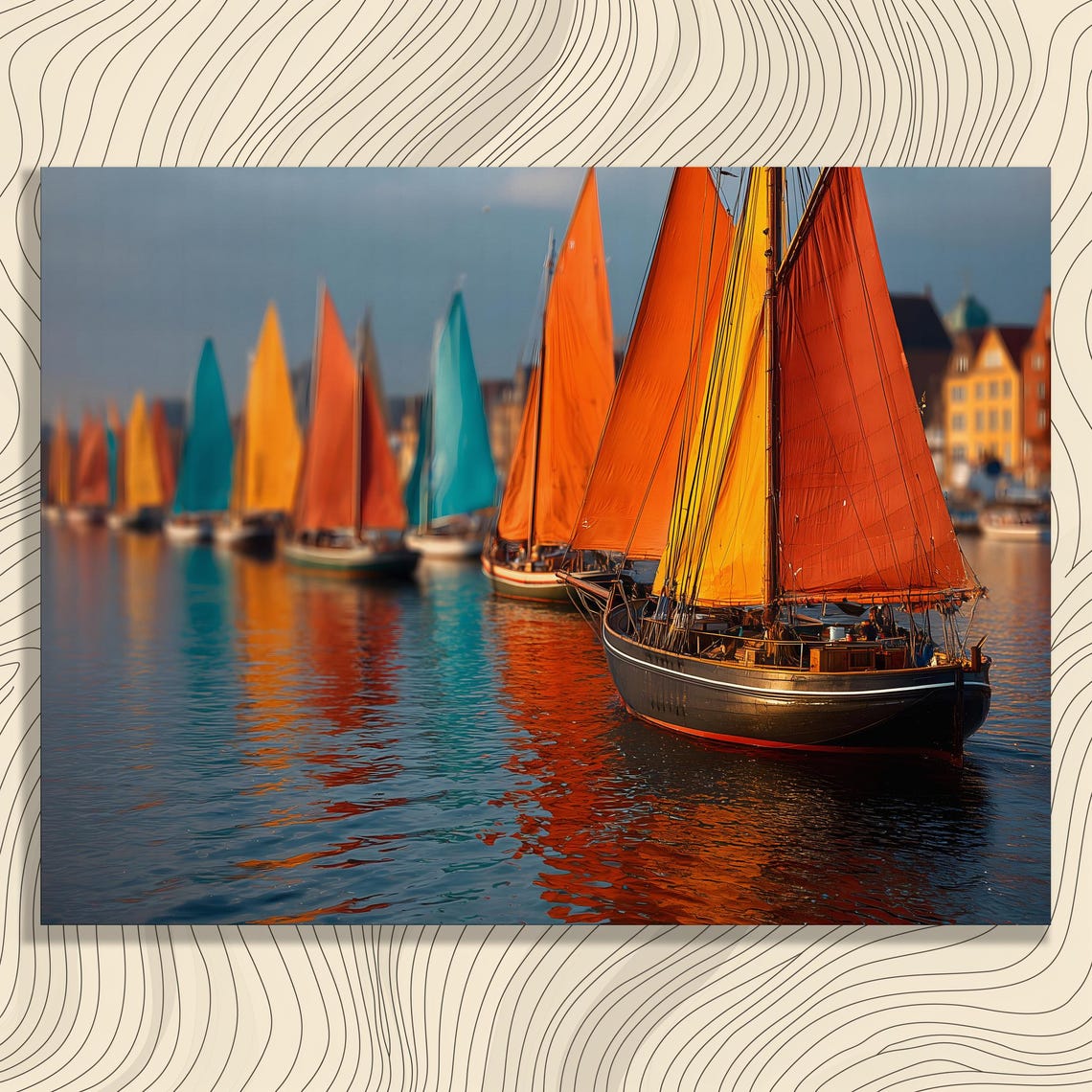 Copenhagen Harbor Colorful Sailboats Sunset Nautical Travel Poster
