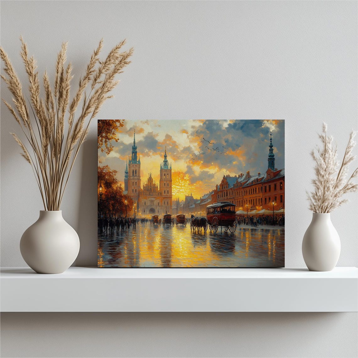 Krakow Poland Market Square Basilica Sunset Canvas Art Poster
