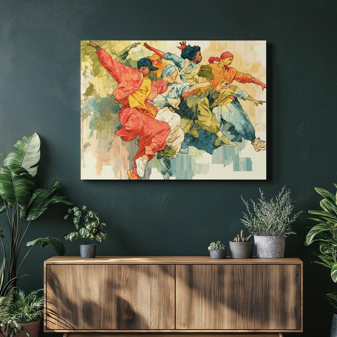 Urban Street Dancers Hip Hop Dance Colorful Sketch Canvas Wall Art