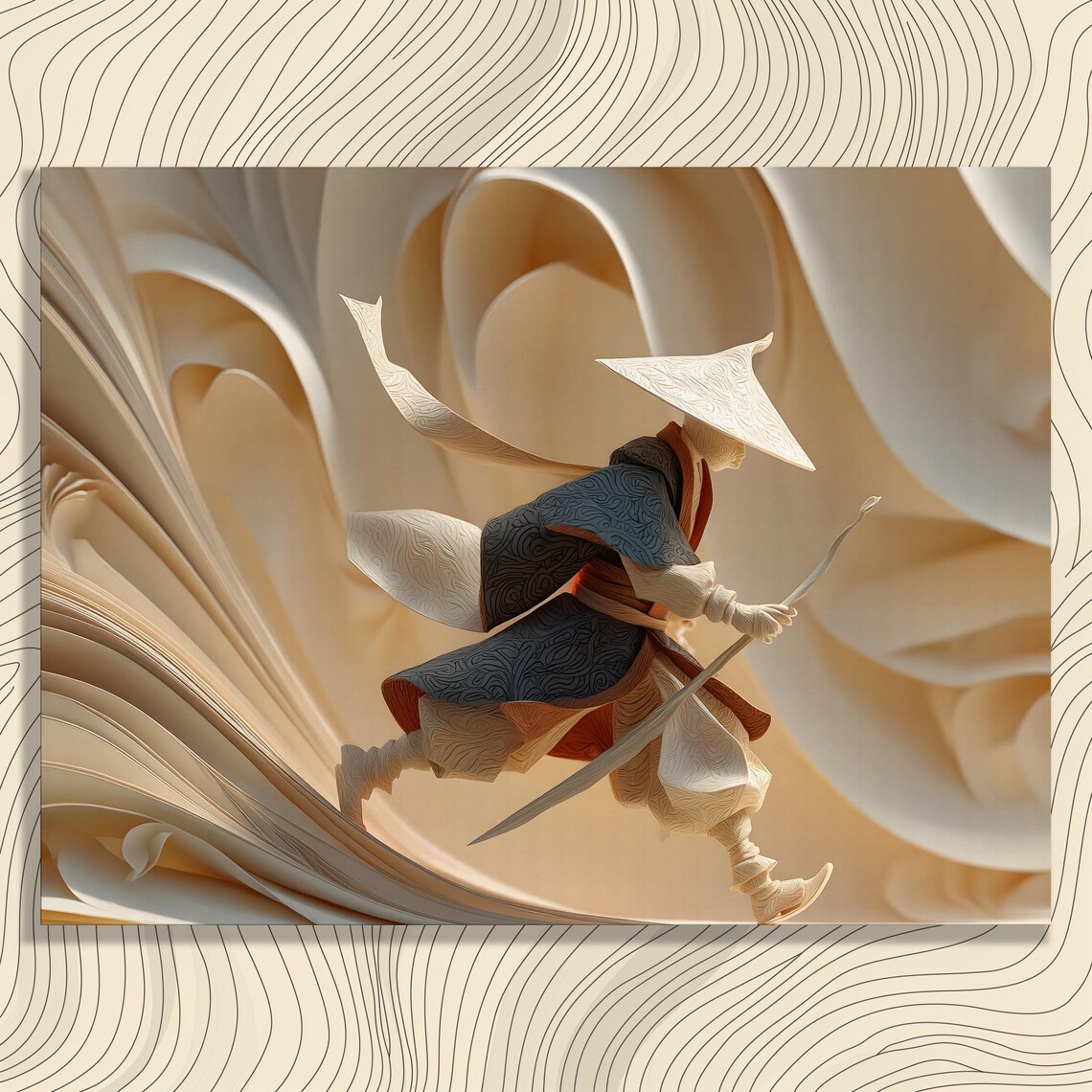Dynamic Samurai Canvas Wall Art Abstract Fluid Motion Painting With Elegant Flow And Minimalist Surreal Design For Collectors