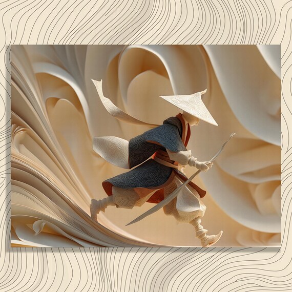 Dynamic Samurai Canvas Wall Art Abstract Fluid Motion Painting With Elegant Flow And Minimalist Surreal Design For Collectors