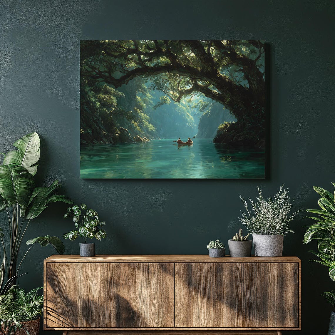 Forest River Canyon Rowboat Emerald Water Nature Landscape Poster
