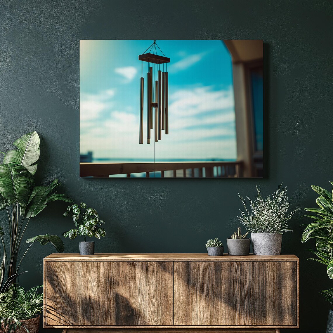 Coastal Wind Chime Blue Sky Ocean View Calm Photo Art Poster