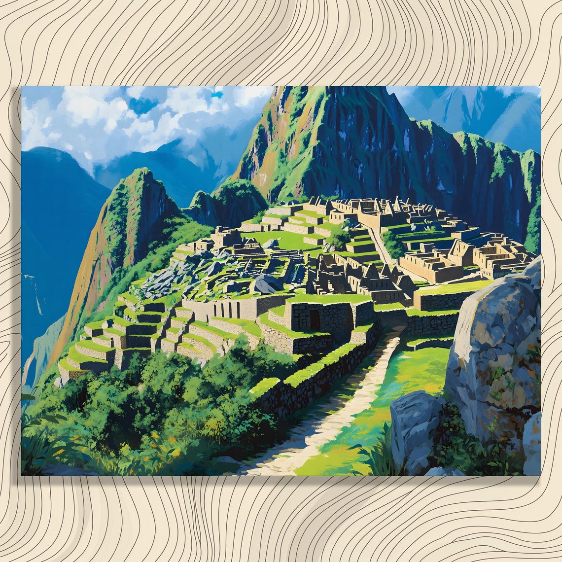 Machu Picchu Inca Ruins Peru Mountains Colorful Travel Art Poster