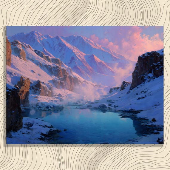 Colorful Mountain Lake Canvas Wall Art Snowy Landscape Turquoise Sunrise Reflection Nature Print