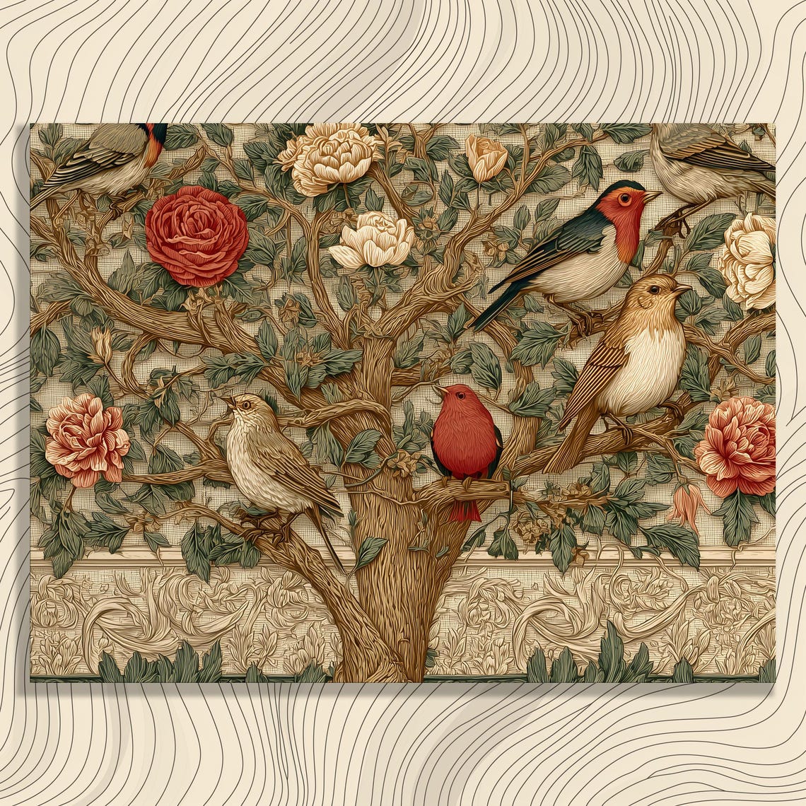 Vintage Songbirds And Roses Art Nouveau Botanical Wall Poster
