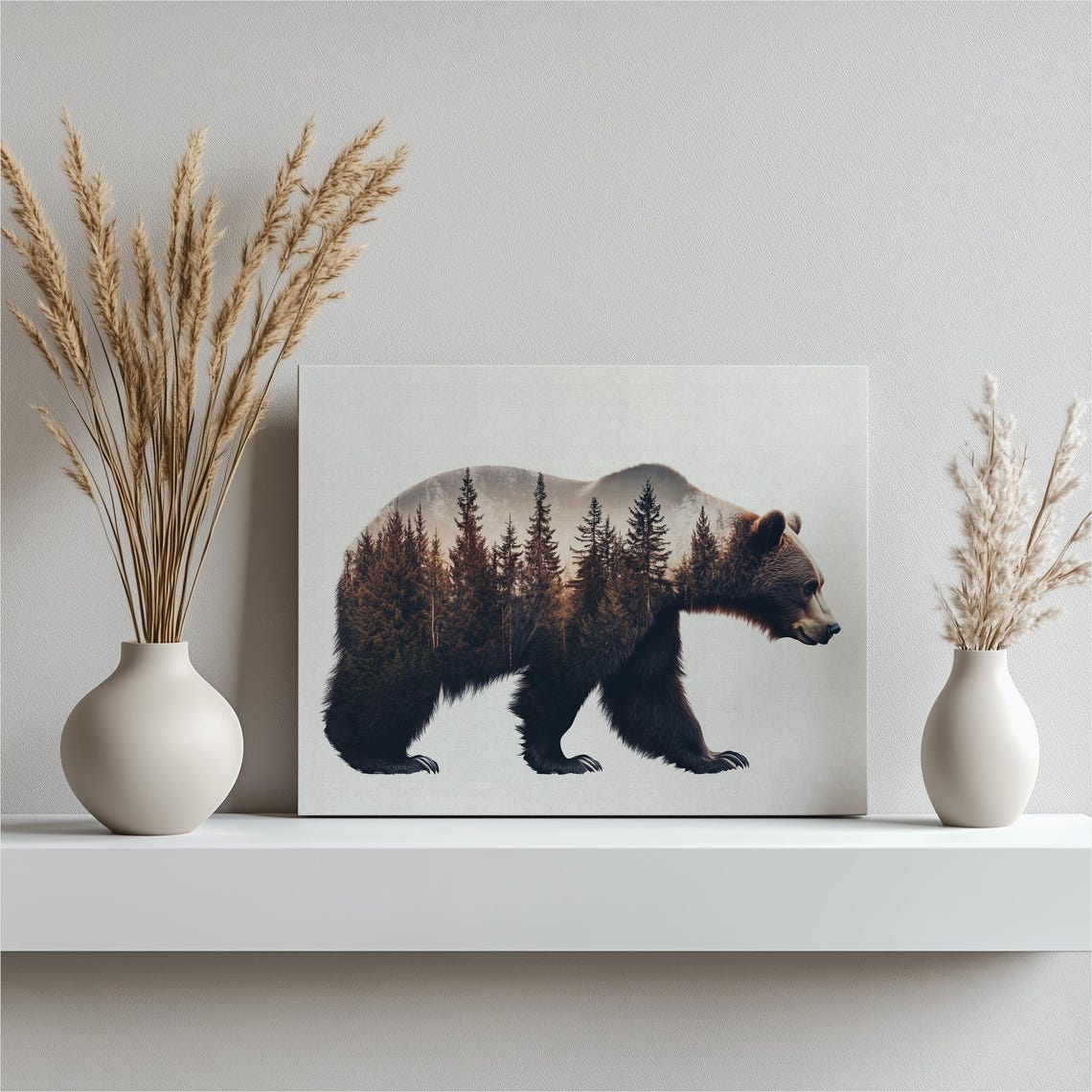 Bear Forest Double Exposure Silhouette Pine Trees Wildlife Poster