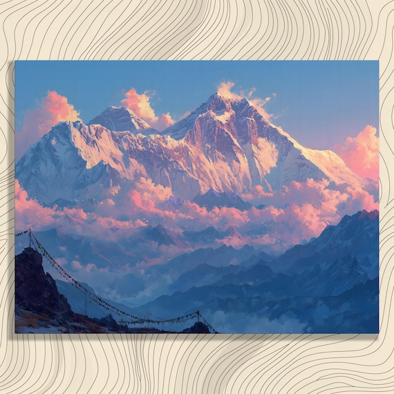 Mount Everest Sunrise Glowing Snowcapped Himalayan Peak Poster