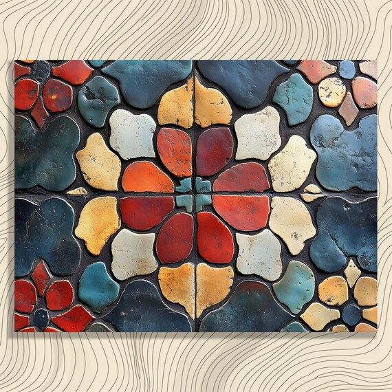 Colorful Mosaic Stone Tile Geometric Rustic Pattern Eclectic Wall Poster
