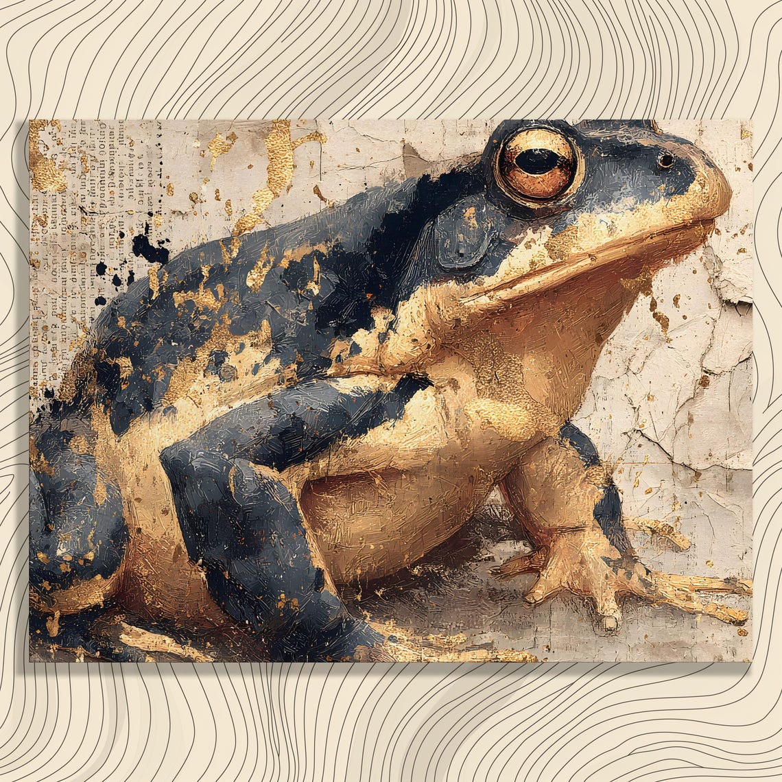 Golden Frog Toad Gold Leaf Illustration Vintage Wildlife Art Poster