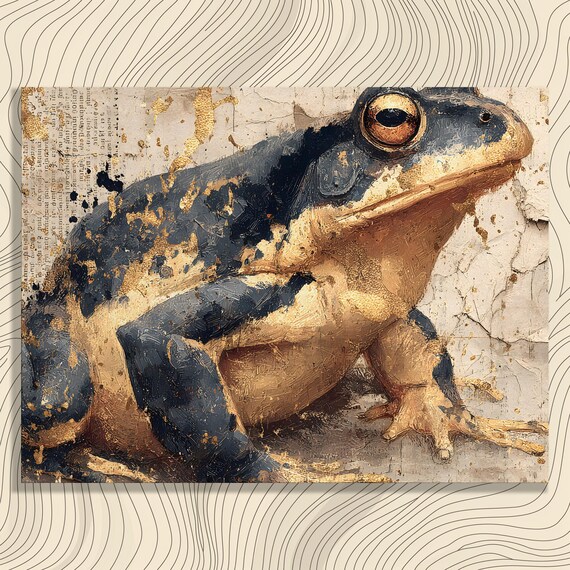 Golden Frog Toad Gold Leaf Illustration Vintage Wildlife Art Poster