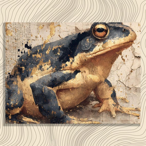 Vibrant Frog Canvas Wall Art Gold Leaf Toad Illustration Natural Wildlife Decor Animal Lover Gift Amphibian Nature Print Unique