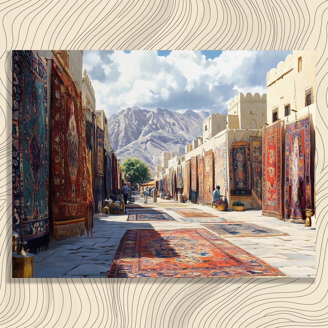 Mountain Rug Market Street With Colorful Textiles Art Poster
