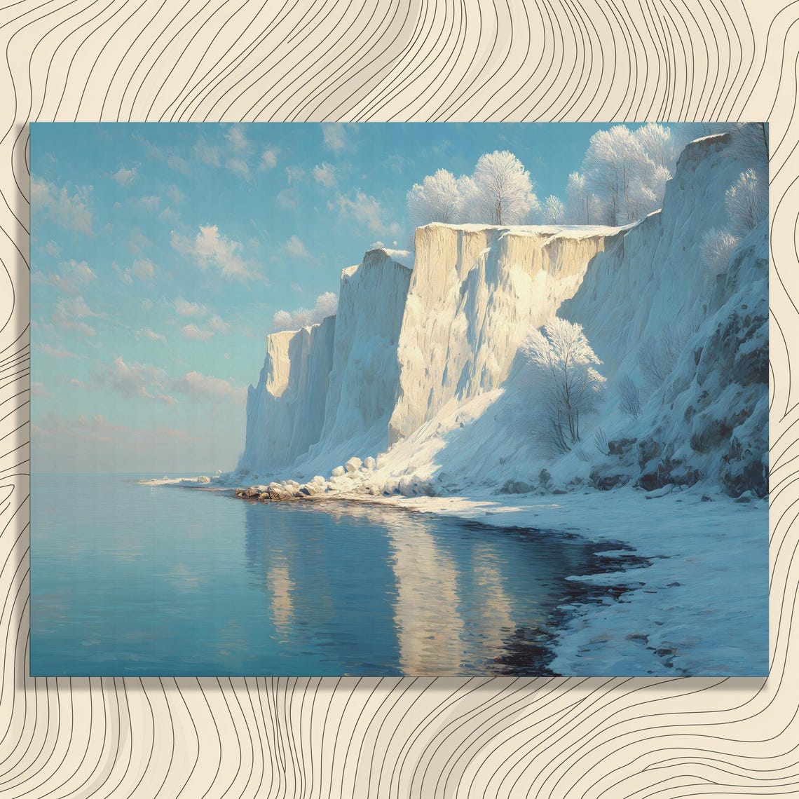 Winter White Cliffs Coastal Seascape Snowy Shoreline Scene Poster