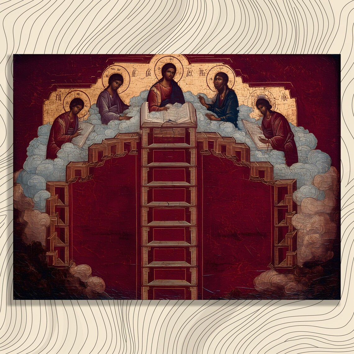 Ladder of Divine Ascent Vintage Byzantine Religious Icon Wall Art
