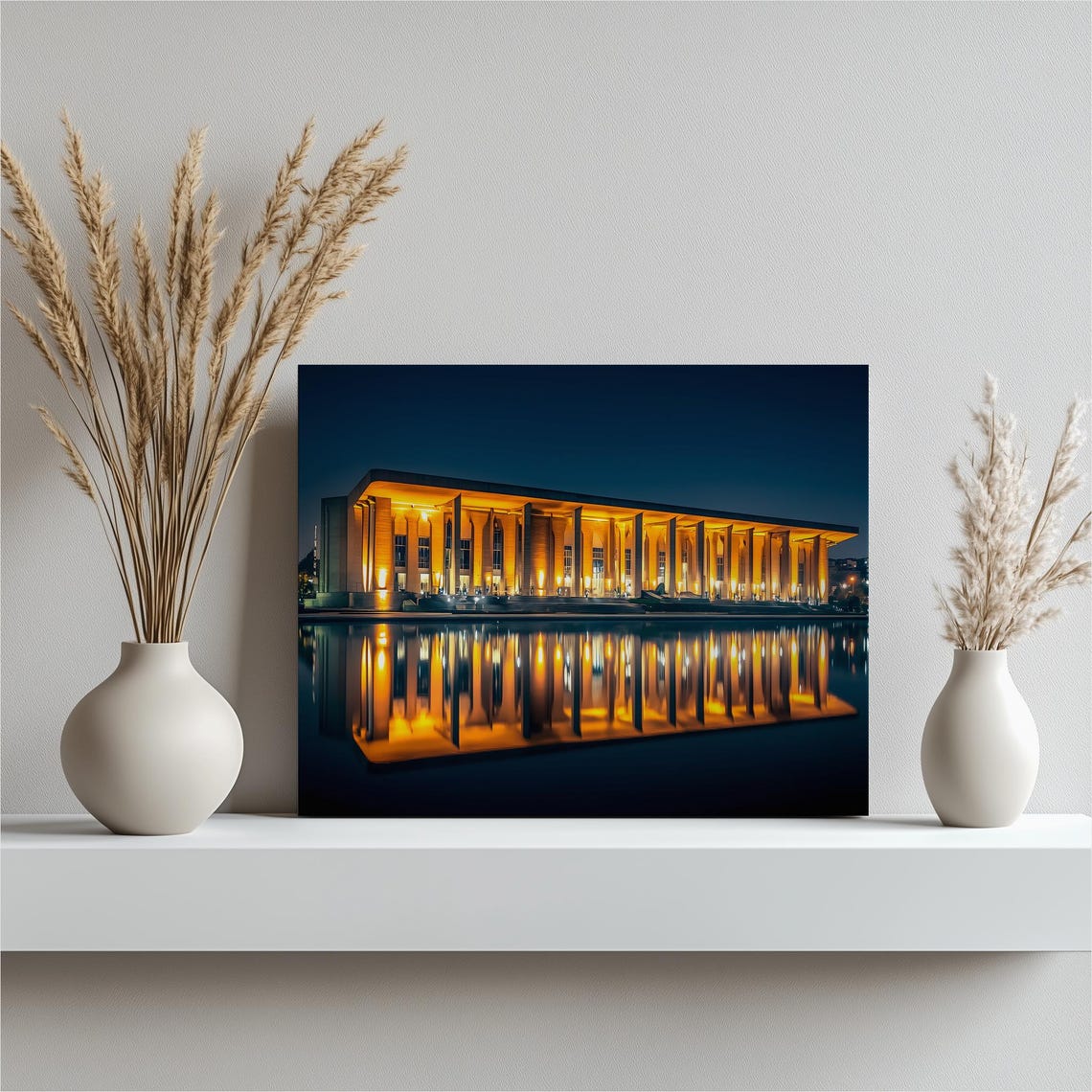 Modern Architecture Night Cityscape Poster Illuminated Building View