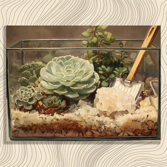 Succulent Terrarium Canvas Wall Art Modern Botanical Greenery Painting Glass Minimalist Plant Gift For Office Decor Home