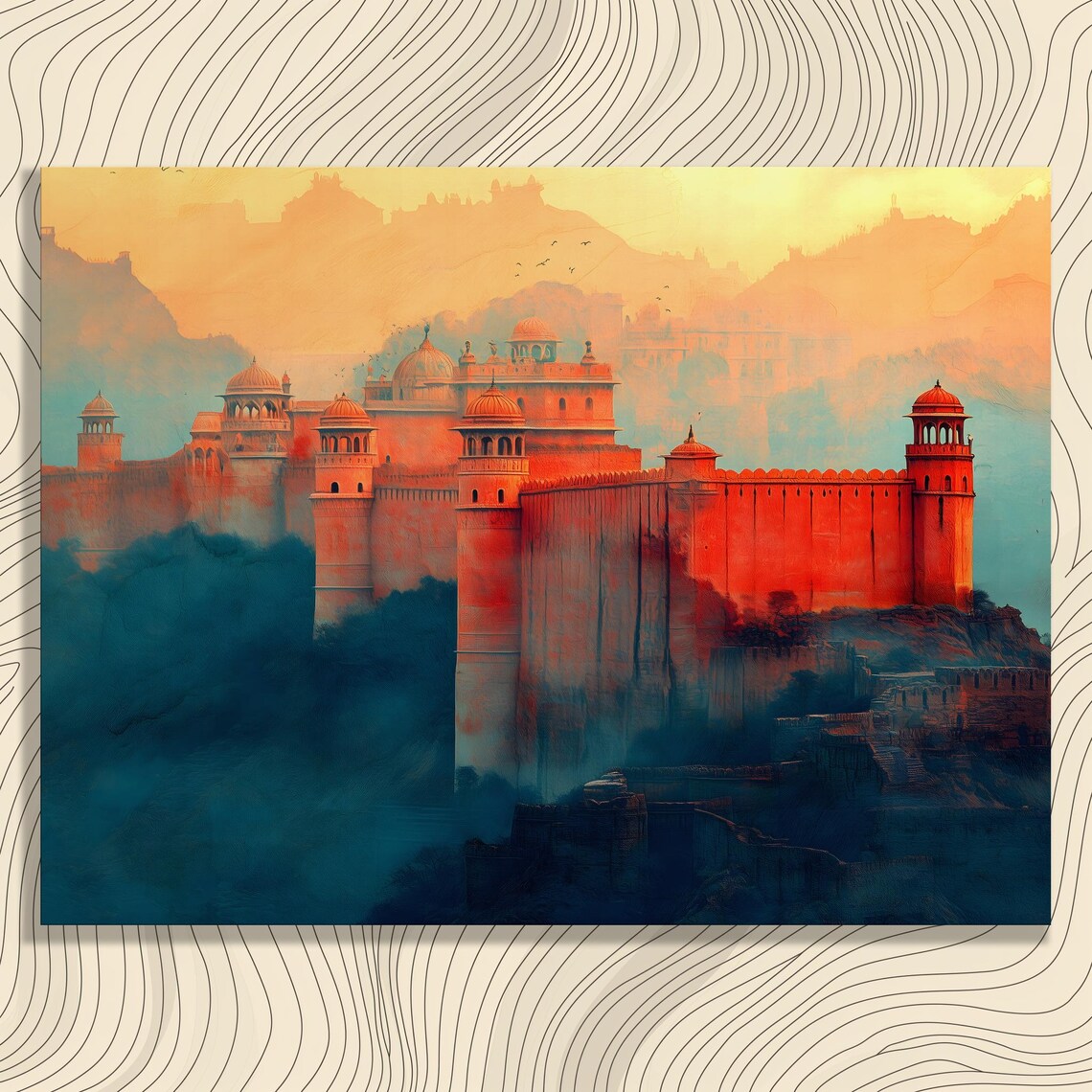 Indian Sandstone Fortress Domed Towers Sunrise Amber Art Poster