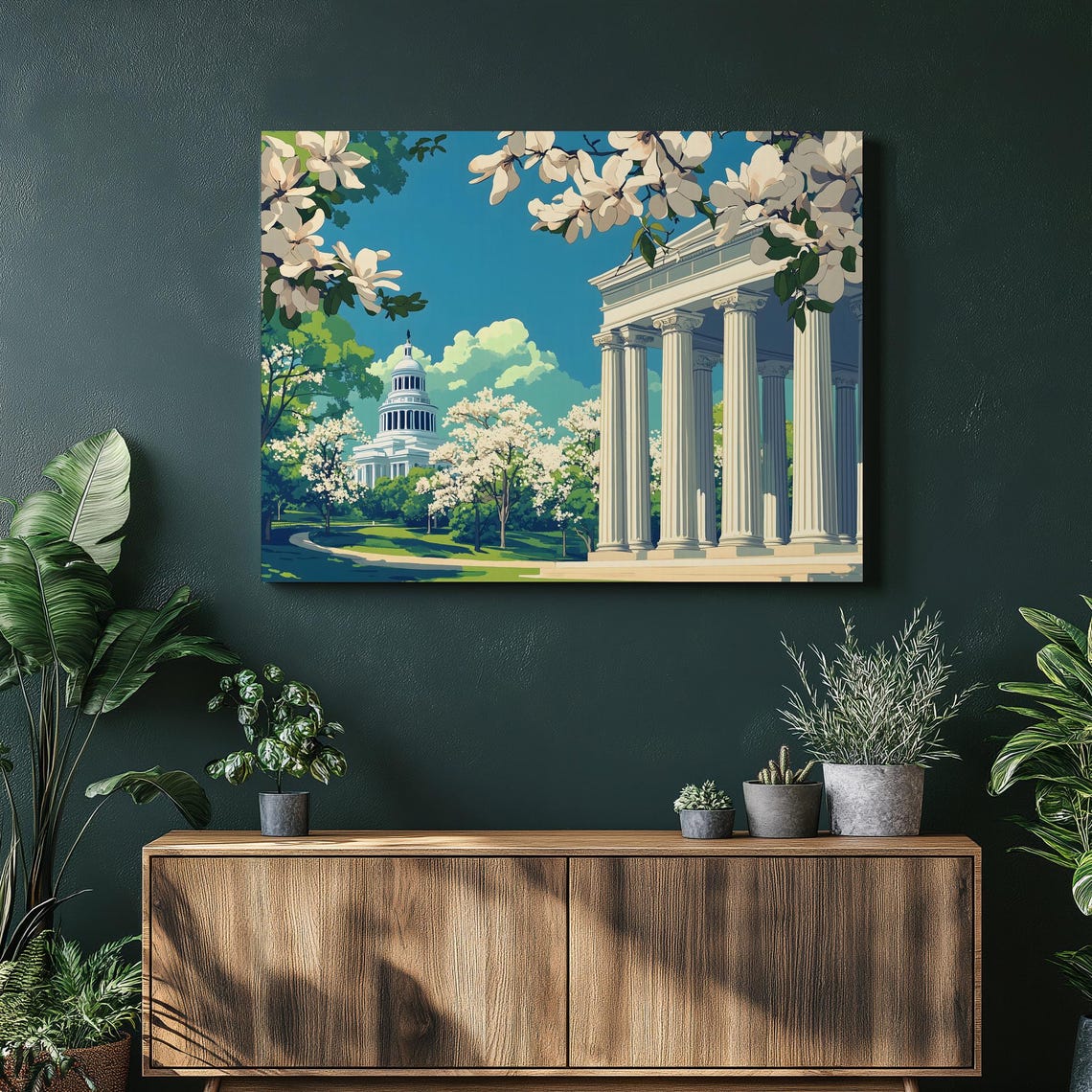 Classical Columns Spring Blossom Domed Building Landscape Poster