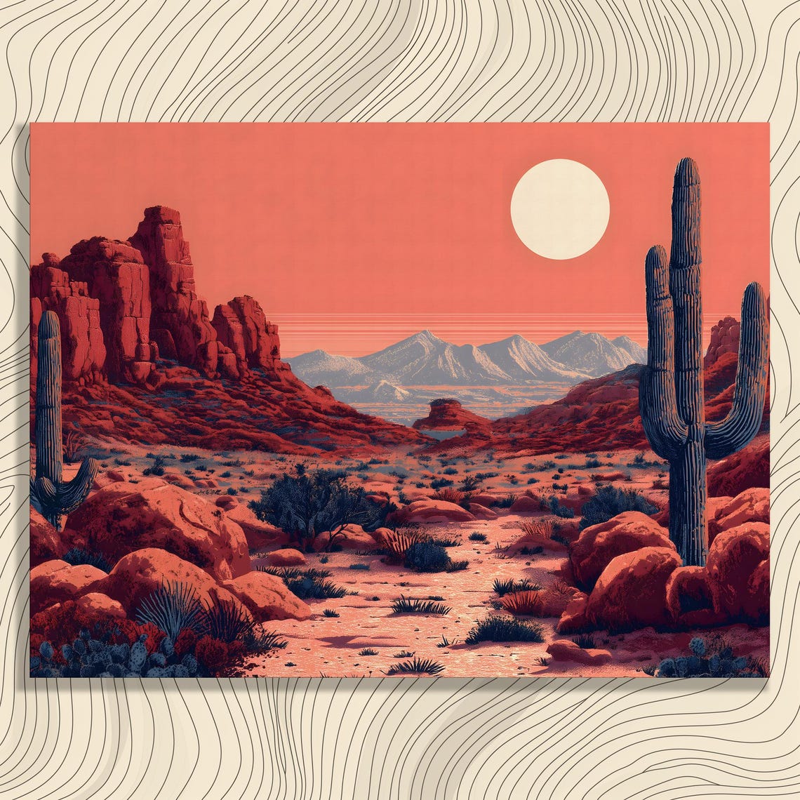 Red Rock Desert Sunset Saguaro Cactus Landscape Coral Wall Art