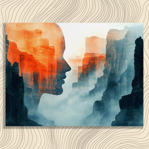 Surreal Canyon Profile Canvas Wall Art Abstract Landscape Painting Rock Silhouette Nature Decor