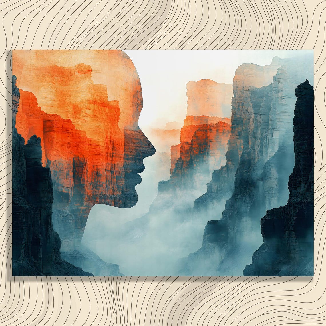 Surreal Canyon Cliffs Woman Profile Silhouette Abstract Nature Poster