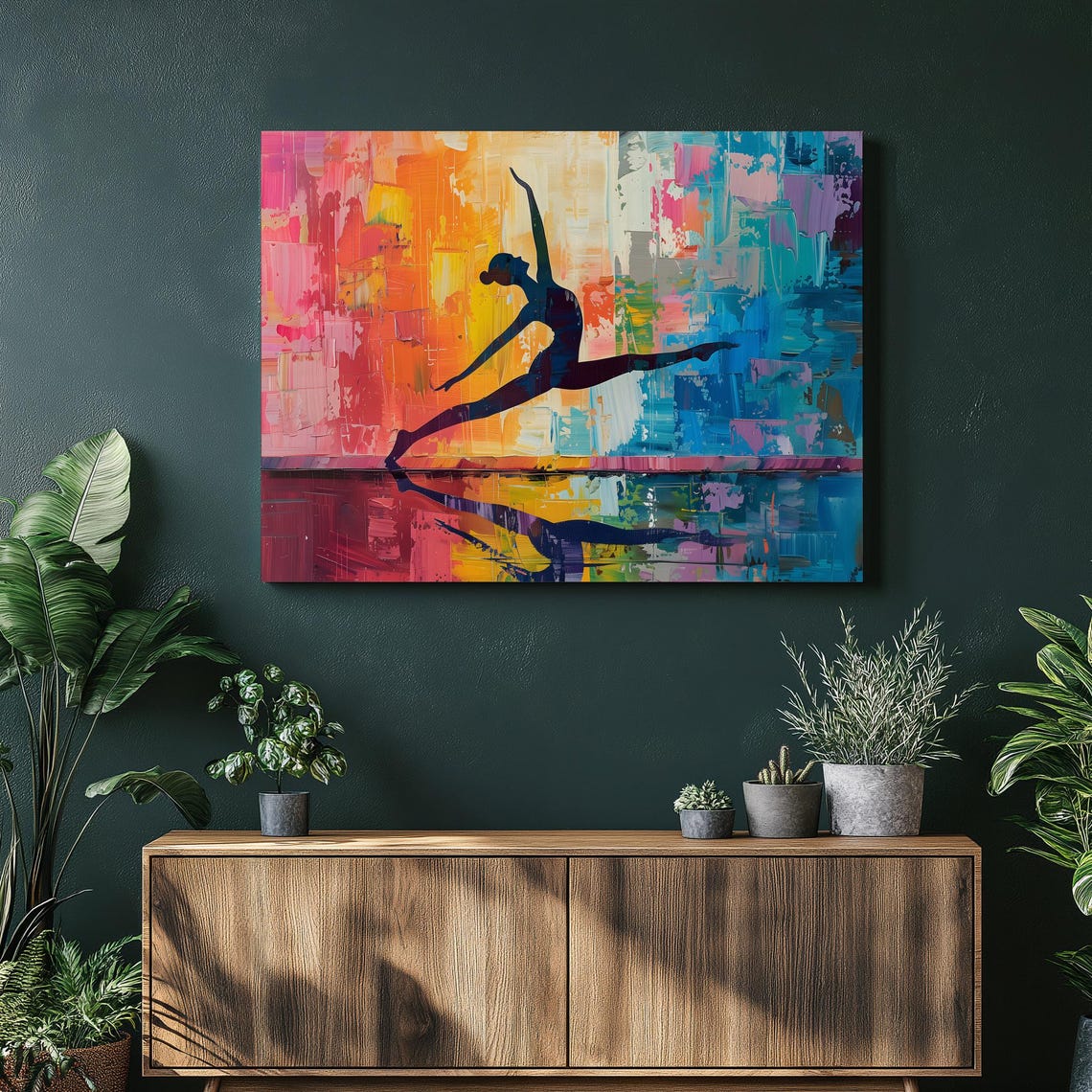 Dancer Leap Silhouette Colorful Abstract Expressionist Poster