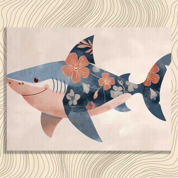 Floral Canvas Wall Art Modern Coastal Decor Ocean Life Illustration Nautical Theme Underwater Scene Beach Mid Century